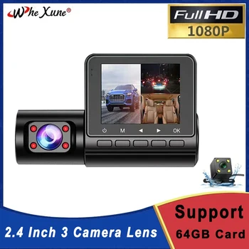 Новый Автомобильный Видеорегистратор с 3 Объективами 1080P Dash Cam Видеомагнитофон Внутри Передней Камеры Заднего Вида Ночного Видения 24-Часовой Парковочный Монитор Dashcam