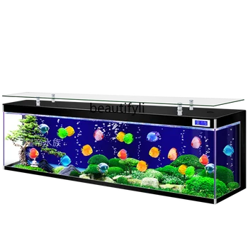 Новый Улучшенный ТВ-шкаф из сверхбелого стекла, встроенный аквариум для рыб в небольшой гостиной, Экологический аквариум