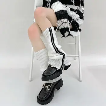 Японский Харадзюку, пикантные женские полоски на молнии, вязаные гетры, женские носки с ворсом, осень-зима, длинные носки JK Lolita, манжеты для ботинок
