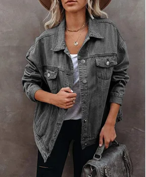 2023 новая модная джинсовая куртка женская хлопковая куртка с лацканами и длинными рукавами