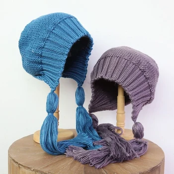 Вязаные зимние шапки-ушанки с длинной кисточкой, Русские зимние шапки, шапка с меховым капюшоном, шерстяные женские шапки-бомберы, теплые шапочки-ушанки