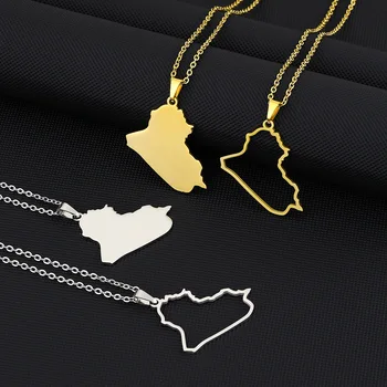 Полая глянцевая карта Ирака, ожерелье для женщин, мужчин, Иракская цепочка золотого цвета, колье из нержавеющей стали, ожерелья для пар, ювелирные изделия, подарки для вечеринок
