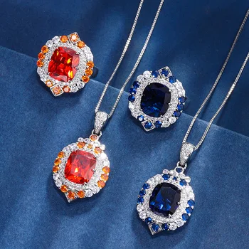 Сверкающий кубический цирконий, резной кристалл, лабораторное сапфировое ожерелье, Серебряное ожерелье S925, женский роскошный подарок для новобрачных, изысканные ювелирные изделия
