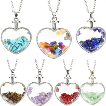 Красочное ожерелье из натурального щебня с подвеской в виде бутылки с пожеланиями для женщин и девочек, серебряное ожерелье с подвеской в форме сердца, подарки