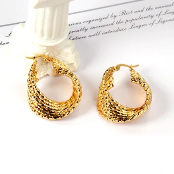 Роскошные серьги-кольца с закруткой, массивные, из нержавеющей стали, покрытой 18-каратным золотом, для женщин, модные украшения для вечеринок, преувеличенный винтаж