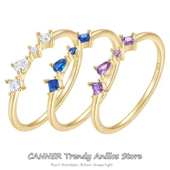 Простые тонкие изящные кольца CANNER для женщин, разноцветный неправильной формы циркон, серебро 925 пробы, накладное кольцо на мизинец, женские ювелирные подарки