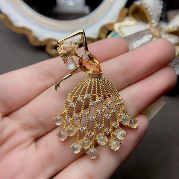 Модная брошь из натурального цитрина MeiBaPJ из стерлингового серебра 925 Пробы, изысканные свадебные украшения