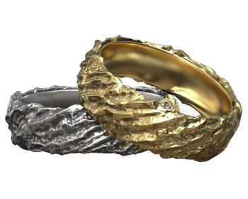 обручальное кольцо с природным орнаментом из древесной коры весом 8 г Золотое кольцо из цельного серебра 925 пробы