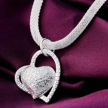 Оптовая продажа Стерлингового серебра 925 Пробы, 18-дюймовое ожерелье с двойным Сердцем, Модные Свадебные Украшения