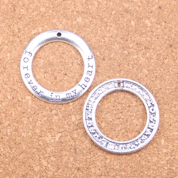 38pcs Charms Circle Forever In My Heart 28 мм Антикварные подвески, винтажные тибетские серебряные украшения, сделай сам для браслета-ожерелья