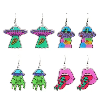 Новые креативные Акриловые серьги-инопланетяне в стиле панк, модные серьги с принтом НЛО, женские очаровательные украшения, Интересный подарок