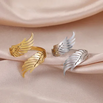 Skyrim Flying Angel Wing Открытое кольцо для женщин и мужчин Регулируемое кольцо из нержавеющей стали в стиле хип-хоп, панк-вечеринка, Ювелирные изделия, Подарок на День Рождения