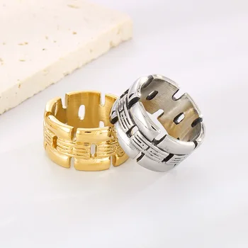 Креативное геометрическое круглое кольцо, модное винтажное плетеное полое кольцо из нержавеющей стали для мужчин и женщин