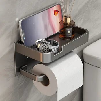 Держатель для бумаги для ванной комнаты Настенная Алюминиевая рулонная вешалка для мобильного телефона Полка для полотенец Коробка для салфеток Аксессуары для ванной комнаты PH13