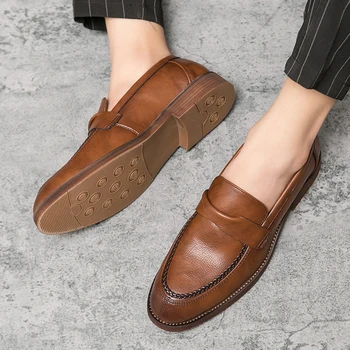 Модельные туфли в деловом стиле, универсальная повседневная амортизирующая Износостойкая обувь 2023, Модная мужская обувь для мужчин, Кожаная обувь