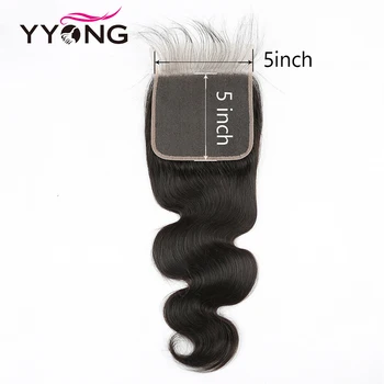 Yyong 5X5 HD Прозрачная кружевная застежка, Бразильская объемная волна, 100% Натуральные волосы Remy, Свободная часть, кружевная застежка, Натуральная линия роста волос