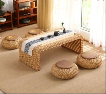 Плетеный из лозы чайный столик из риса татами в японском стиле дзен с плавающим окном, чайный столик, складной балконный подоконник из риса, маленький низкий