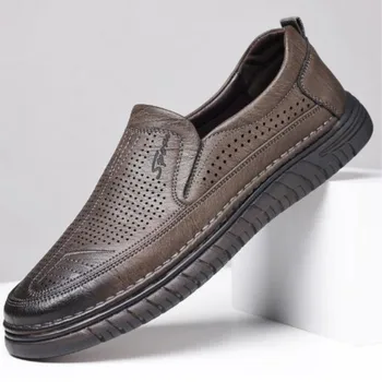 Весенне-осенняя новая деловая повседневная обувь на плоской подошве из натуральной кожи, мужские дышащие лоферы, zapatos mocasines de hombre D217
