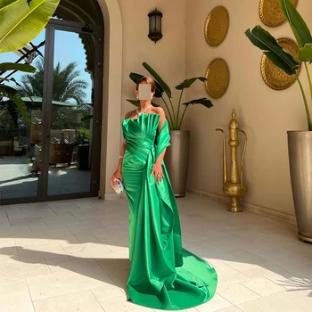 UZN Элегантные зеленые платья для выпускного вечера в стиле русалки С фестончатыми атласными складками, вечерние платья длиной до пола, вечерние платья из Саудовской Аравии нестандартного размера
