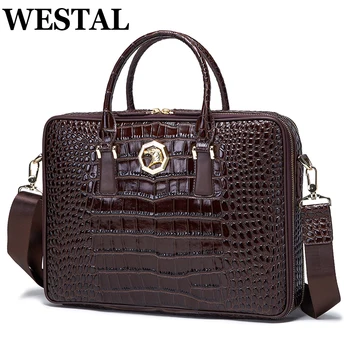 Сумки через плечо с рисунком мужского портфеля WESTAL Leather, сумка для ноутбука большой емкости, 14-дюймовые сумки для ноутбуков 0026
