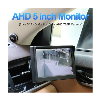 Автомобильный AHD 5-дюймовый цифровой монитор бокового обзора с зеркальной системой с 2 камерами бокового обзора ночного видения 720P HD, черный + белый