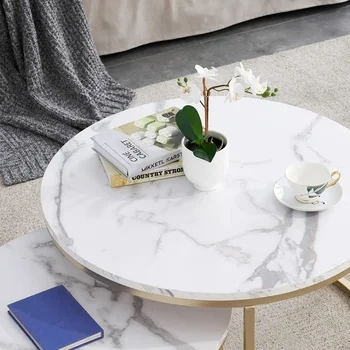 Журнальный столик с мраморной текстурой 2 В 1, диван для гостиной, Круглый Чайный столик, Комбинированная мебель для дома, Металлический кронштейн, мебель Mesa