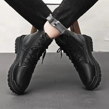 Ботинки Martin/ мужские рабочие ботинки с высоким берцем в британском стиле на молнии со средним берцем в стиле локомотива, высокие кожаные ботинки, черные короткие ботинки, мужская обувь