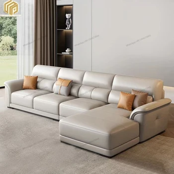 Итальянский минималистичный кожаный диван, роскошная гостиная в скандинавском стиле, прямой диван для трех человек