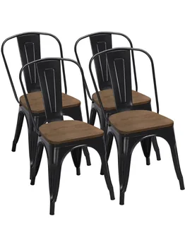 Металлические складные обеденные стулья Alden Design с деревянным сиденьем, набор из 4 штук, черный