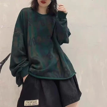 Пуловеры, зеленая женская толстовка, женская одежда с оринтом, винтажный хлопковый топ в стиле эмо 90-х, акция M, Готический топ
