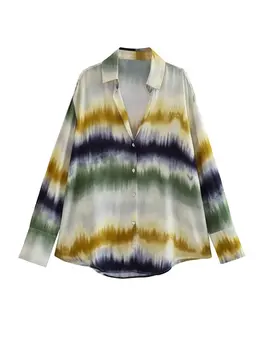 MESTTRAF Женская мода Y2K, винтажная повседневная свободная блузка с принтом Tie Dye, женские рубашки с длинным рукавом, блузы, шикарные топы