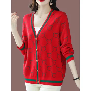2023 Новые женские весенне-осенние Высококачественные кардиганы в иностранном стиле, Короткий Свободный свитер большого размера, пальто