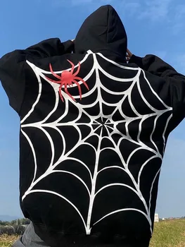 Deeptown Gothic Spider Oversize Толстовка Женская Y2k Готическая Темная Уличная Одежда Harajuku Толстовка Пуловеры Черный Топ 2023 Осень