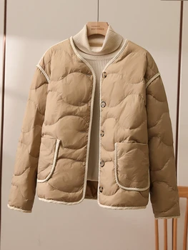 2023 Осенне-зимние женские пальто, ультралегкий пуховик, Корейские модные парки, женская теплая повседневная куртка на Белом утином пуху A154