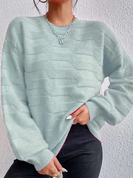 Повседневный вязаный свитер, женский осенне-зимний пуловер с круглым вырезом и длинным рукавом, женские элегантные модные свободные базовые джемперы для Хай-стрит