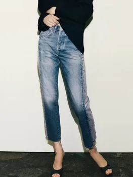 2023 Женские Летние прямые джинсовые брюки, Модные брюки до щиколоток, Женская элегантная уличная джинсовая одежда