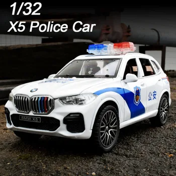 1/32 X5 Полицейская машина, литая под давлением модель игрушечного внедорожника из сплава, звук, свет, Откидывающаяся модель автомобиля, коллекция игрушек, украшение для мальчиков, подарки на День рождения