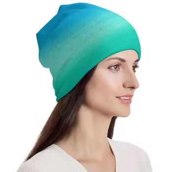 Сине-зеленые шляпы-капоты Омбре, акварельные неоновые океанские шапочки-бини, графическая вязаная шапка, зимние прохладные эластичные шапки для взрослых унисекс на открытом воздухе.