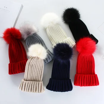 Однотонная вязаная уличная теплая женская шапка с помпоном, осень-зима, Корейская версия, мужская вязаная шапка Beanie