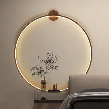 Светодиодный настенный светильник Nordic Solid wood Circle Без проводки, настенный светильник для гостиной, Дизайнерские фоновые декоративные лампы для домашнего освещения
