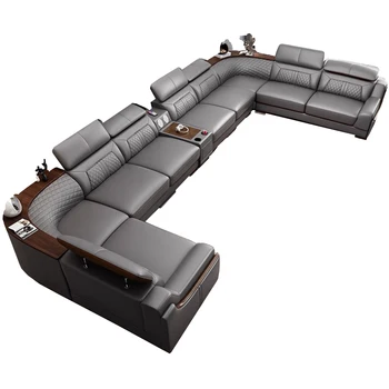 Итальянский кожаный диван премиум-класса с подстаканником, USB, регулируемыми подголовниками и Bluetooth-динамиком - Диваны для гостиной MANBAS