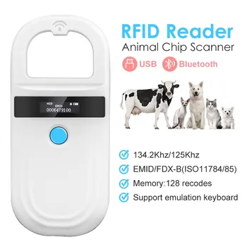 134,2 кГц RFID-считыватель для животных 125 кГц Сканер Микрочипов для идентификации домашних Кошек и Собак EMID FDX-B ISO11784/85 Считыватель Стеклянных чиповых меток 180