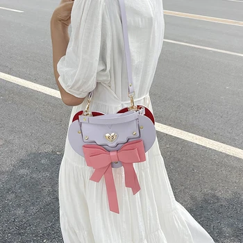 2023 Женская сумка через плечо в японском стиле Лолиты, форма любви, милая девушка, бант, контрастирующий цвет, женская сумка на плечо