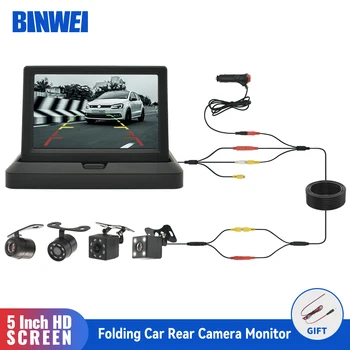 Складной автомобильный монитор BINWEI с камерой заднего вида для парковки автомобиля, резервная светодиодная камера заднего вида, 5-дюймовый HD-экран, простая установка