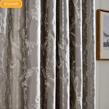 Китайские серебристо-серые высокоточные жаккардовые плотные шторы для гостиной Спальни Французское окно Готовое изделие
