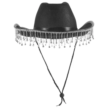Западная ковбойская шляпа с широкими полями Шляпа-козырек Со стразами и кисточками Ковбойская шляпа Свадебная Шляпа невесты