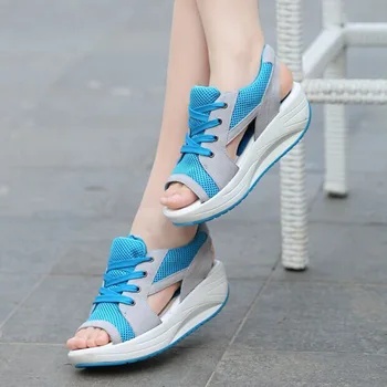Летние женские босоножки Повседневная обувь на плоской подошве с открытым носком, спортивные босоножки на шнуровке с приподнятым верхом
