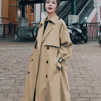 Осенний Новый Корейский модный тренч, женское Свободное пальто в британском стиле длиной до колен, женские куртки