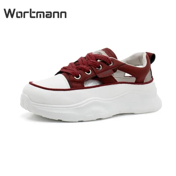 Стильные женские белые кроссовки на платформе Wortmann, милая и удобная дышащая обувь