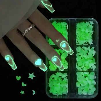 Новые флуоресцентные аксессуары для ногтей Star Moon love accessories